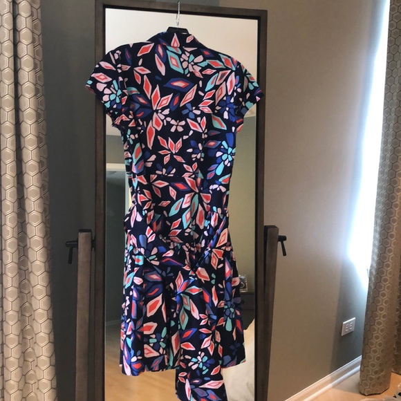 DVF Navy Patterned Button Down Dress with Belt - Picture 3 of 4